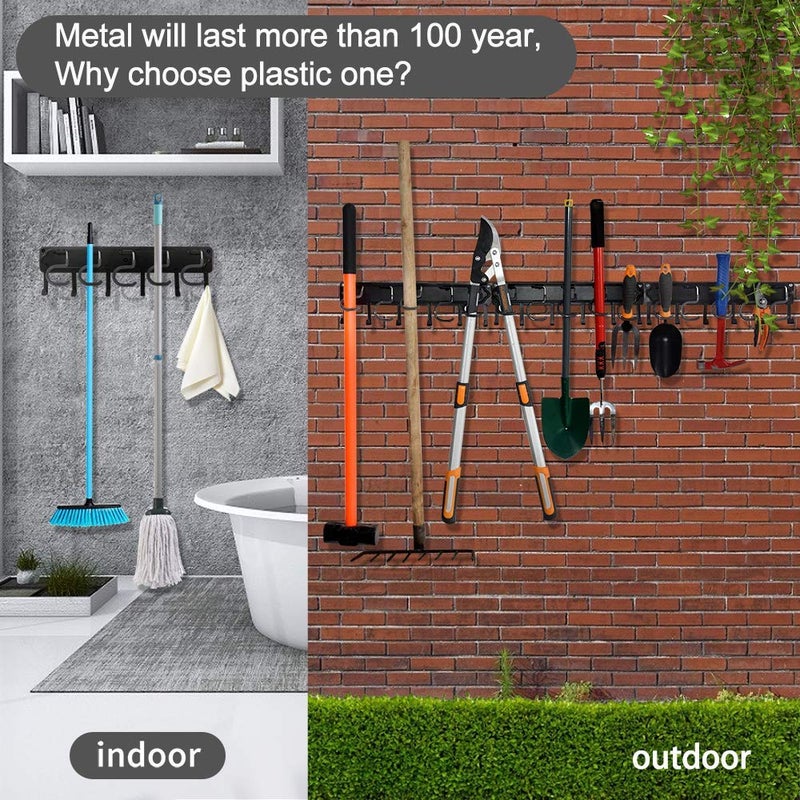 YueTong 68" All Metal Garden Tool Organizer,Adjustable Garage Wall Organizers and Storage,Heavy Duty Wall Mount Holder with Hooks for Broom,Rake,Mop,Shovel(4 Pack) - Image 2